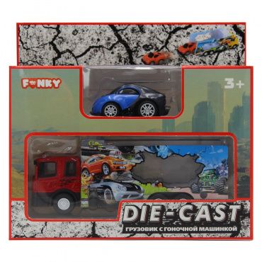 FT61051 Игровой набор Грузовик + машинка die-cast синяя, спусковой механизм, 1:60 Funky toys